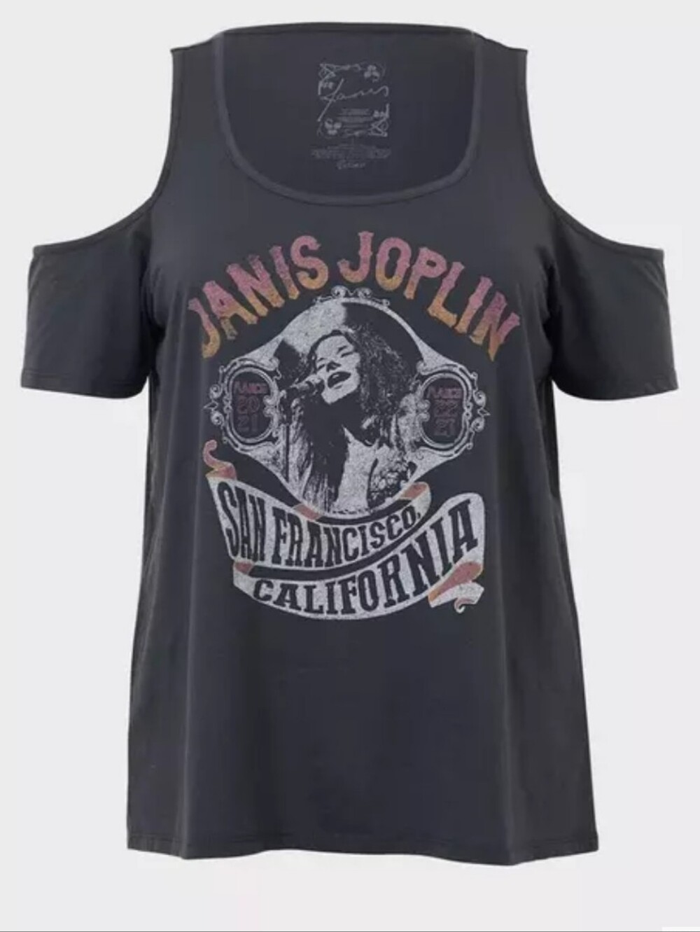 Janis Joplin Torrid Black Cold-Shoulder Graphic Top 5X